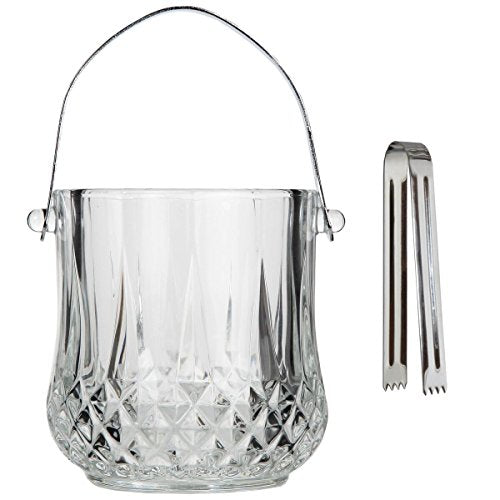 Glass Ice Bucket with Handle & Tongs - 1000ml Portable Party Cooler