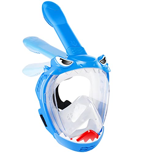 Kids Full Face Snorkel Mask - 180° Panoramic View, Blue