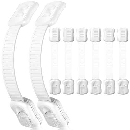 8-Pack Cabinet Locks Baby Proofing - Syican Child Proof Drawer Locks, Multi-Purpose for Drawers, Fridge, Toilet Seat, Trash Can, Ideal Stocking Stuffers, White