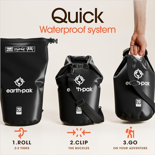 20L Waterproof Dry Bag - Roll Top Backpack Sack with Phone Case - Black