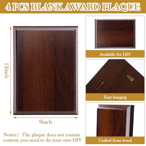 Personalized Engraved Wooden Award Plaques - 9x12 Inch Walnut, Set of 4
