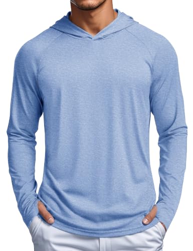 MAGCOMSEN Men's Long Sleeve Sun Shirt Hoodies Light Blue Large - Lightweight Fishing & Swim Cover-up