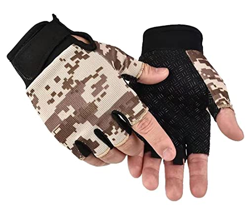 Fingerless Tactical Gloves - Medium Tan for Fishing & Biking