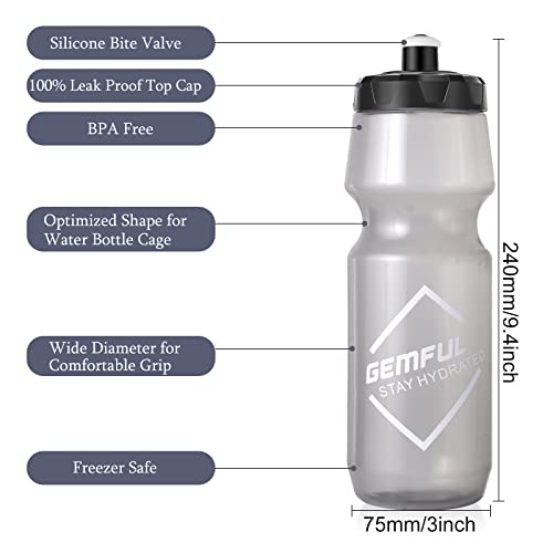 GEMFUL 24oz BPA-Free Cycling Water Bottle, Grey - Reusable Squeeze Bottle for Gym, Bike & Workout