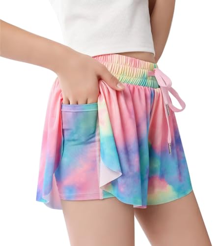 Girls Flowy Shorts with Spandex Liner - 2-in-1 Teen Athletic Shorts with Pockets for Sports & Running