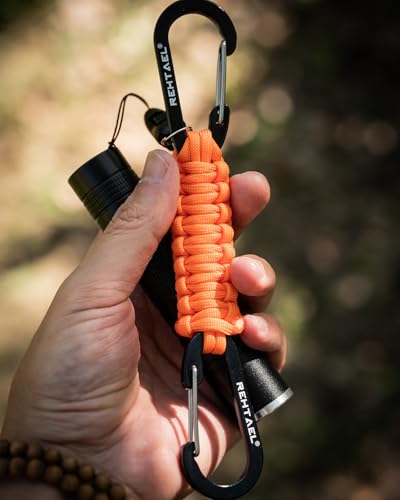 Paracord Braided Keychain Lanyard Strap with 2 Carabiner Clips - 2Pcs Orange