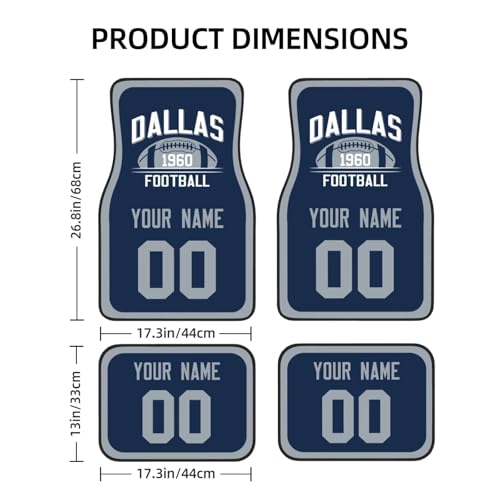 Dallas Personalized Car Foot Mat Set - 4-Piece Non-Slip Mats