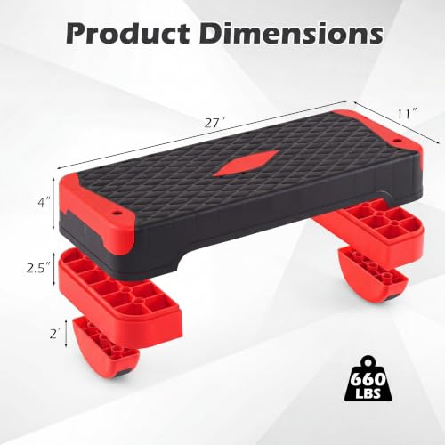 Adjustable Aerobic Step Platform with Risers & Resistance Bands - Red
