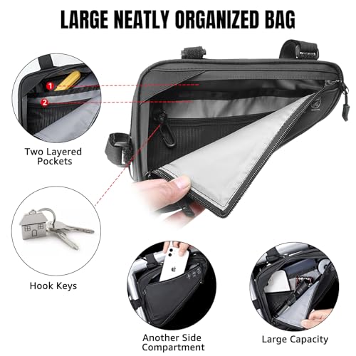 Bike Frame Bag - Water-Resistant Reflective Triangle Storage Bag, 2L - Black