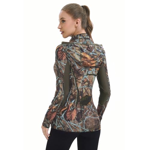 BASSDASH Women's UPF 50+ Camo Hunting Hoodie with Neck Gaiter - Autumn Forest, 3X-Large