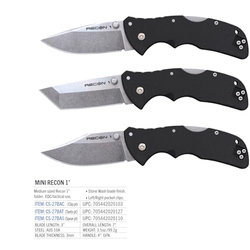 Cold Steel Mini Recon 1 Tanto Folding Knife with Razor-Sharp AUS10A Blade and Tri-Ad Lock