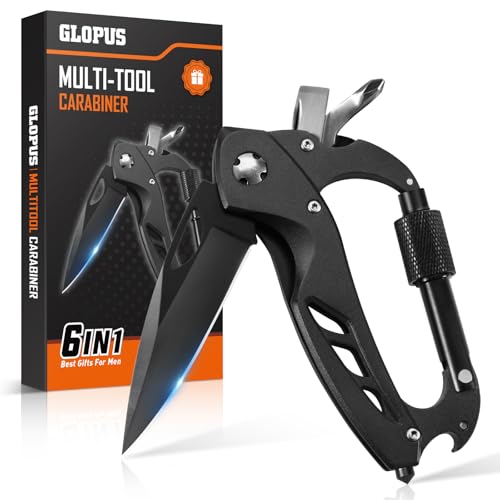 6-in-1 Multitool Carabiner with Pocket Knife - Large Black