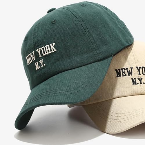 Unisex New York Embroidered Distressed Baseball Cap - Green