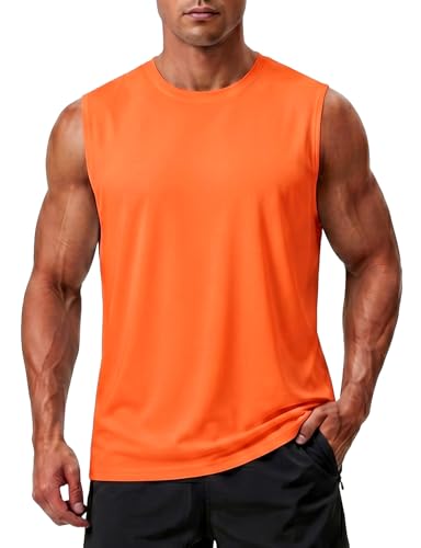 Men's Workout Sleeveless Tank Top Neon Orange X-Large Quick Dry Athletic Gym Shirt