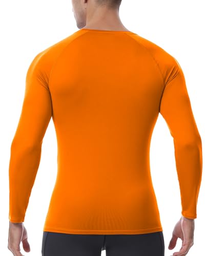 Men's Long Sleeve Compression Shirt - Quick Dry Athletic Base Layer Top - Large / Orange