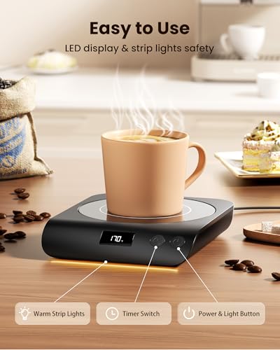 Gaiatop Black Coffee Mug Warmer 50W Smart Plate Fast Heating with Adjustable Temp