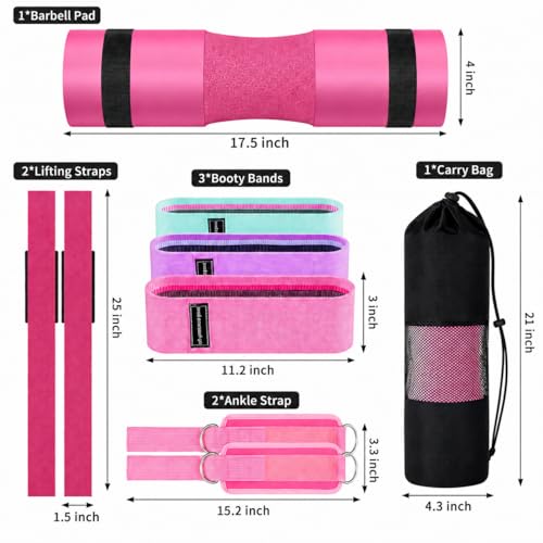 Barbell Pad Set with Resistance Bands & Ankle Straps for Weightlifting
