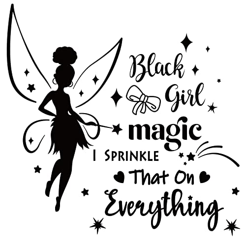 SUPERDANT Elf Girl Wall Stickers Black Girl Fairy Wall Decor Magic That On Everything Vinyl Lettering PVC Art Decals for Living Room Girl's Bedroom Decoration Black 21"x15"