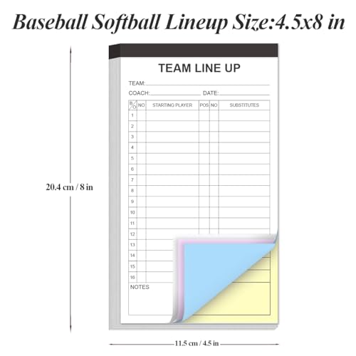 Baseball Lineup Cards - 4 Part Carbonless, 32 Player Roster, 1-Pack