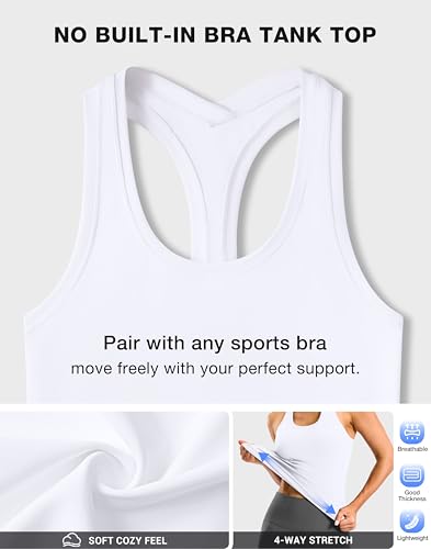 Women's Workout Tank Top Racerback Gym Shirt Small White - SANTINY
