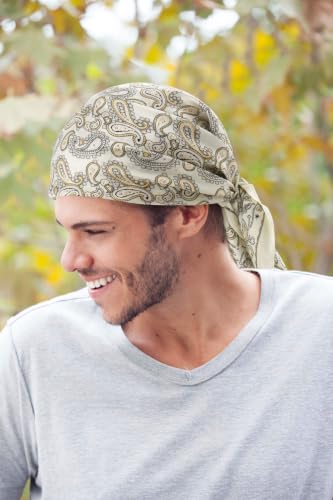 Vintage Silk Feel Square Scarf for Men - White Pattern Bandana