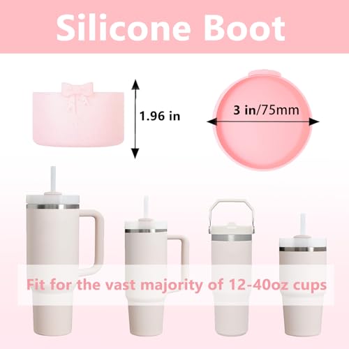 Silicone Bow Straw Covers & Boots for Stanley Cup - Bling Pink