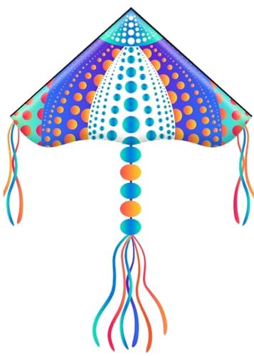 Honbo Large Delta Kite for Kids & Adults - Dots Pattern, Easy to Fly Beach Kite, Colorful Tail, Beginner Friendly, 53.5x30.3in