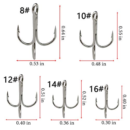 Treble Fishing Hooks Set - 50pcs High Carbon Steel, Size #2 to #10, Silver