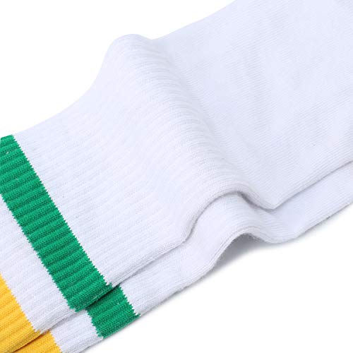 Knee High Tube Socks - Over the Calf Retro Socks - One Size White/Green/Yellow