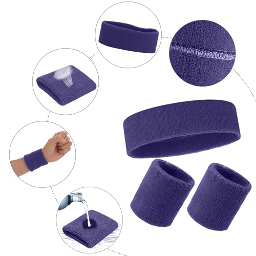 Sweatband Set - 1 Headband & 2 Wristbands - Purple Variation