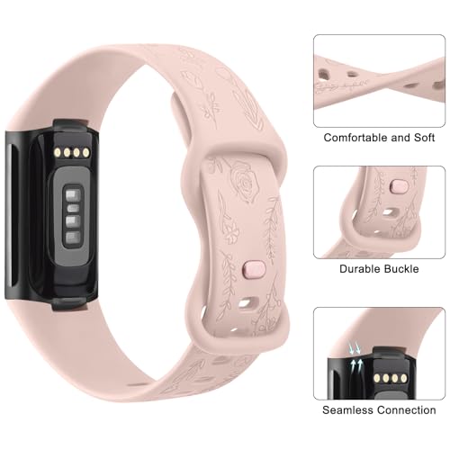 Floral Engraved Replacement Band for Fitbit Charge 6/5 - Light Pink