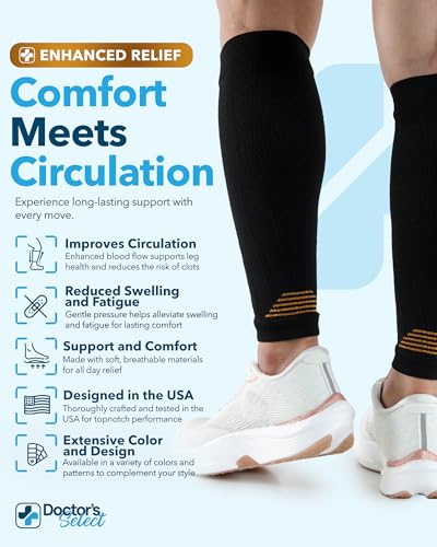 Doctor's Select Copper Calf Compression Sleeves 2 Pairs Large-X-Large Black