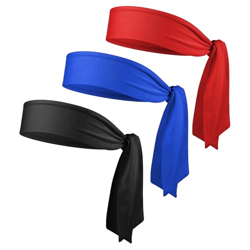 Adjustable Sports Headbands - 3-Pack Black, Royal Blue, Red