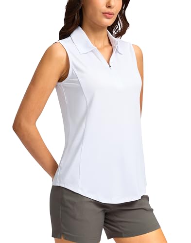 Women's Heather White 1/4 Zip Golf Shirt - Lightweight Collared Tank Top, Medium