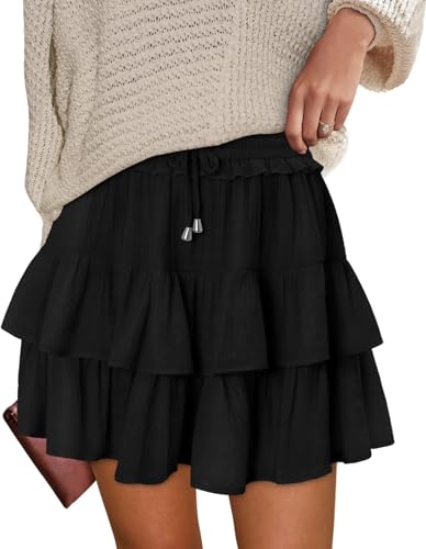 onlypuff Large 01-black Flowy Shorts Skorts for Women, Ruffle Tiered Teen Girls, Multi-Use Tennis Golf Outfit