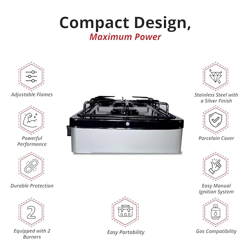 Koblenz PSK-200S 2-Burner Gas Stove - Portable Outdoor Camping Silver