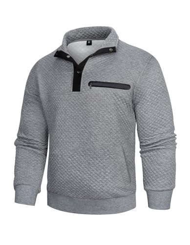 Men's Quilted Pullover Sweatshirt with Stand Collar and Pocket