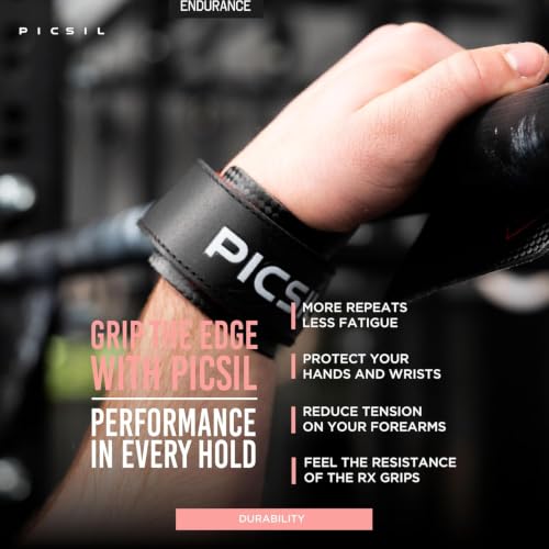 PICSIL RX Carbon Fibre Gym Grips with Chalk | Lightweight, Secure Hand Protection