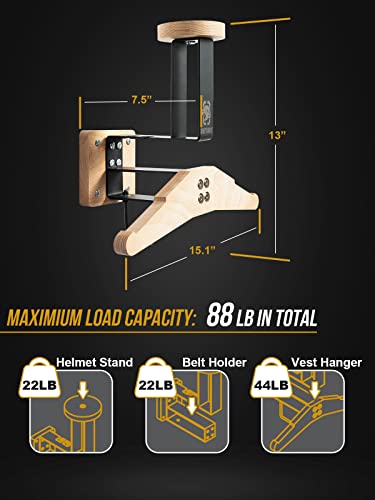 OneTigris Tactical Gear Wall Mount — Helmet, Vest & Belt Rack (Natural) | Heavy-Duty
