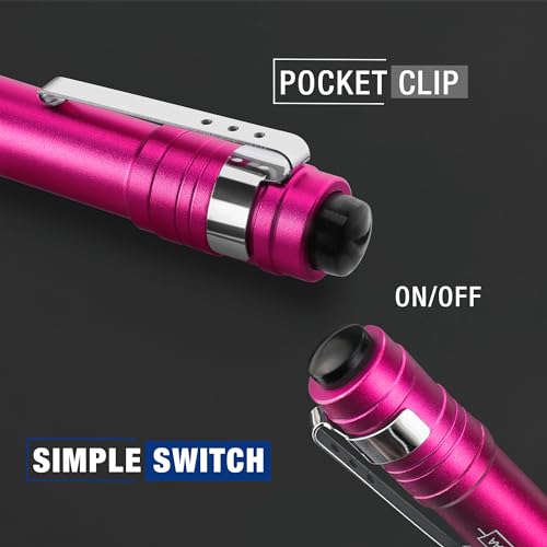Pink WORKPRO LED Pen Light - Aluminum Pocket Flashlight with Clip, Super Bright & Lightweight