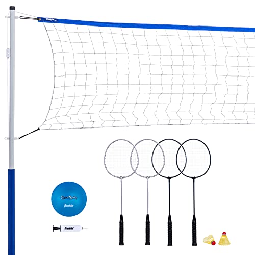 Recreational Badminton & Volleyball Set - Beach & Backyard Game Combo with Rackets, Net, Birdies, Pump