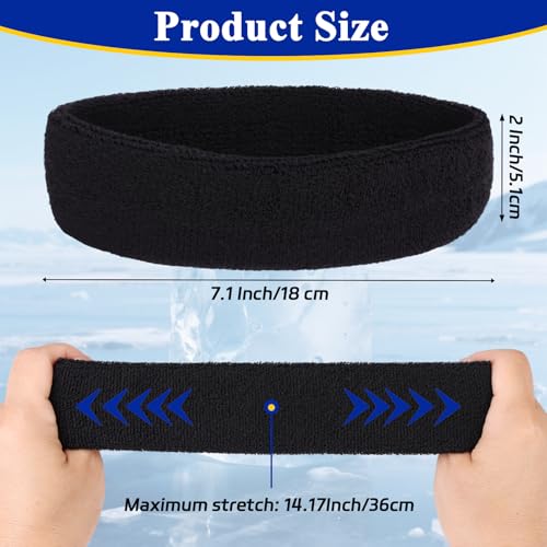 Moisture Wicking Terry Cloth Sports Headband - Black 3 Pcs