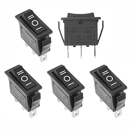 3-Pin ON-OFF-ON Toggle Rocker Switch - 5 Pack