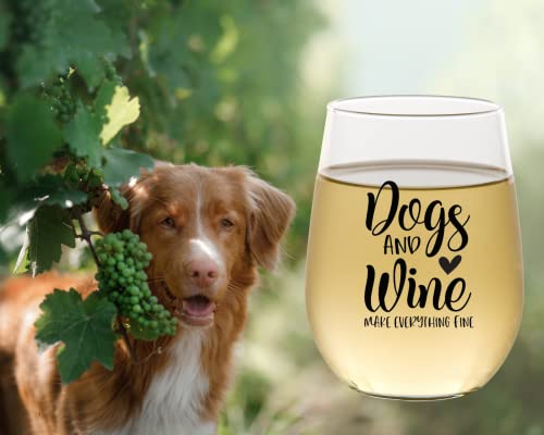 Dog Lover Wine Glass - Funny 'Dogs and Wine Make Everything Fine' Gift for Dog Moms