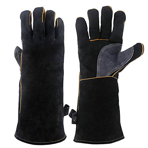 Extreme Heat/Fire Resistant Gloves Leather with Kevlar Stitching, Mitts Perfect for Welding/Oven/Grill/BBQ/Mig/Fireplace/Stove/Pot Holder/Tig Welder/Animal Handling