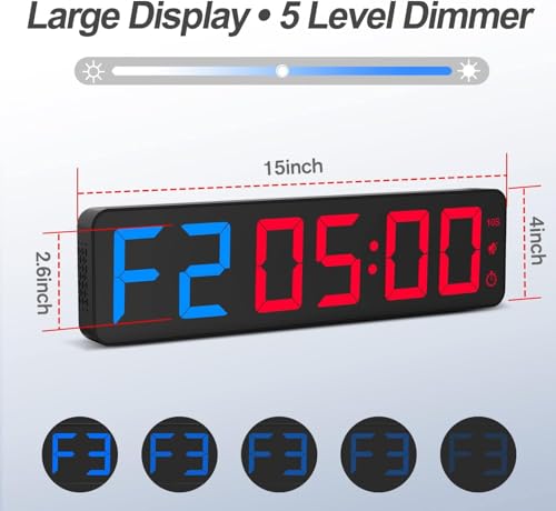 Large 15" LED Gym Timer with Remote - Blue & Red