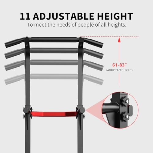 Adjustable Pull Up Bar Dip Station - Black & Red