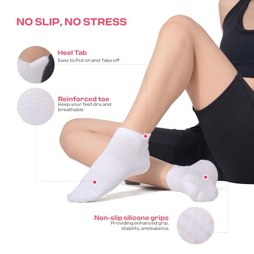 Non-Slip Grip Socks for Men - 4 Pairs White, Size Medium