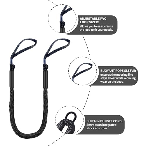 4-Foot Bungee Dock Lines for Boats - Heavy Duty Marine Mooring Ropes - Set of 2