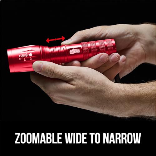 GORILLA GRIP Powerful LED Tactical Flashlight 2-Pack - Red (3x AAA, 5 Modes, Zoomable, 750ft Beam)